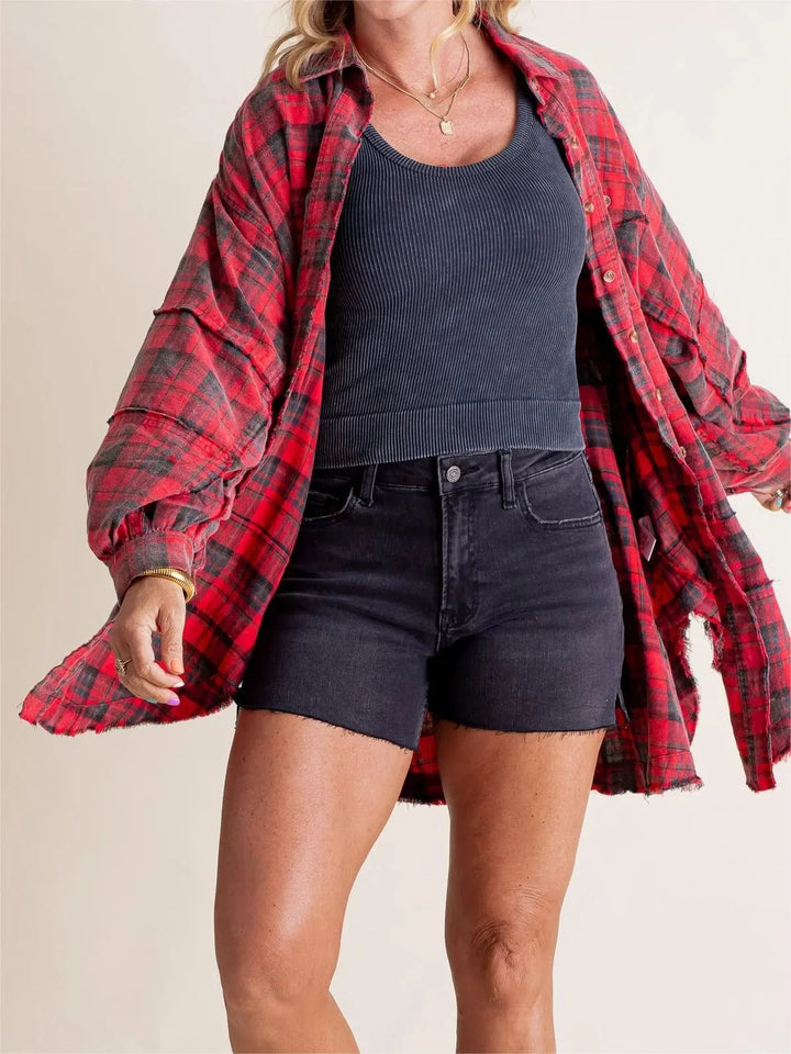 Sierra | Women's Raw Edge Oversized Shirt - Jacket With Pockets