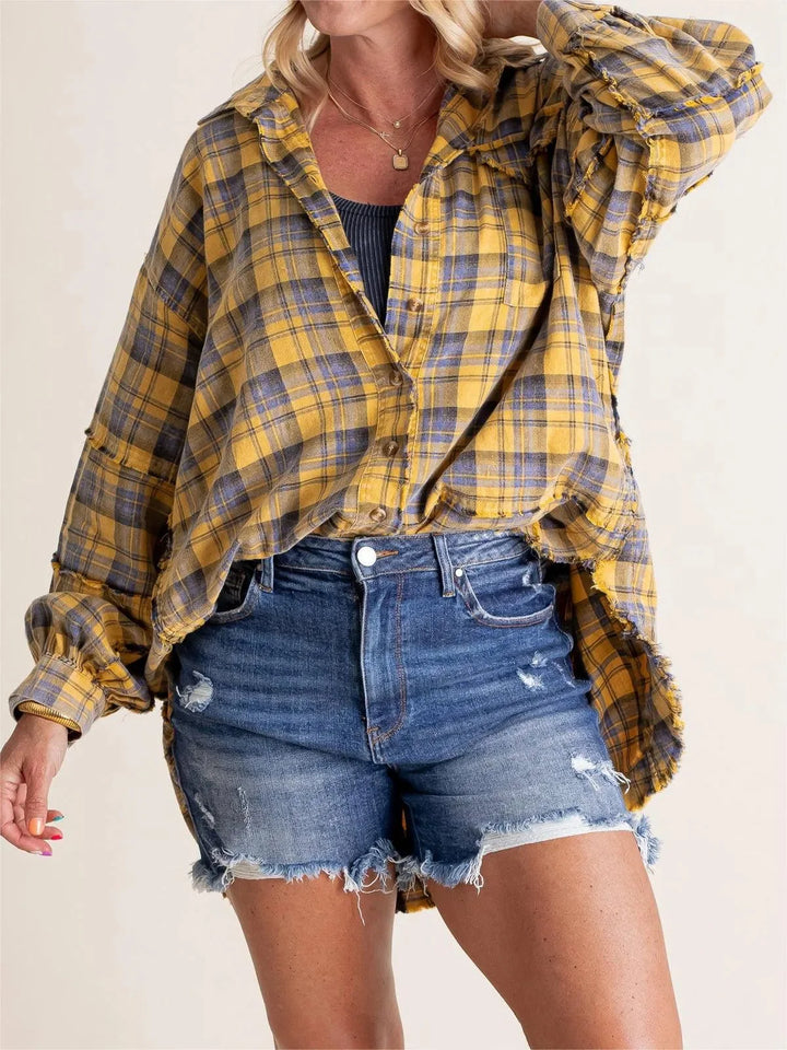 Sierra | Women's Raw Edge Oversized Shirt - Jacket With Pockets