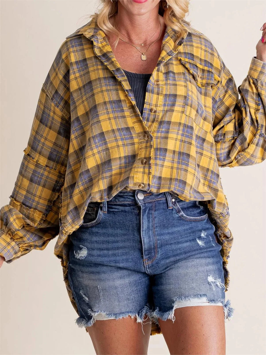 Sierra | Women's Raw Edge Oversized Shirt - Jacket With Pockets